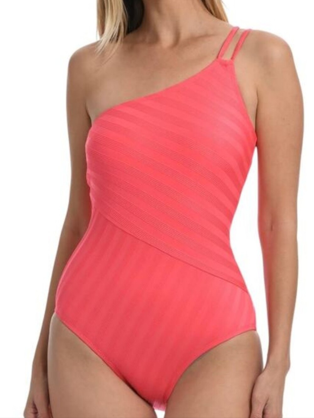 La Blanca Linea Costa One-Shoulder One-Piece Swimsuit Coral Sun Size 10